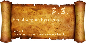 Presburger Benigna névjegykártya